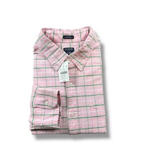 NWT $60 J.Crew Tattersall Slim Flex Oxford Untucked Shirt Pink Plaid Mens Sz L